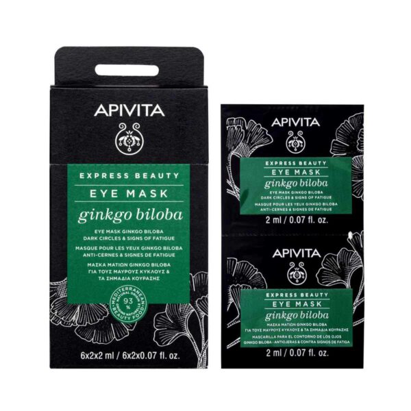 Apivita Express Beauty, Μάσκα Ματιών με Ginkgo Biloba για Μαύρους Κύκλους και Σημάδια Κούρασης 2x2ml