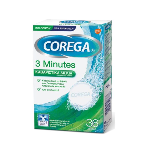 Corega 3 Minutes Καθαριστικό Οδοντοστοιχίας 36 ταμπλέτες