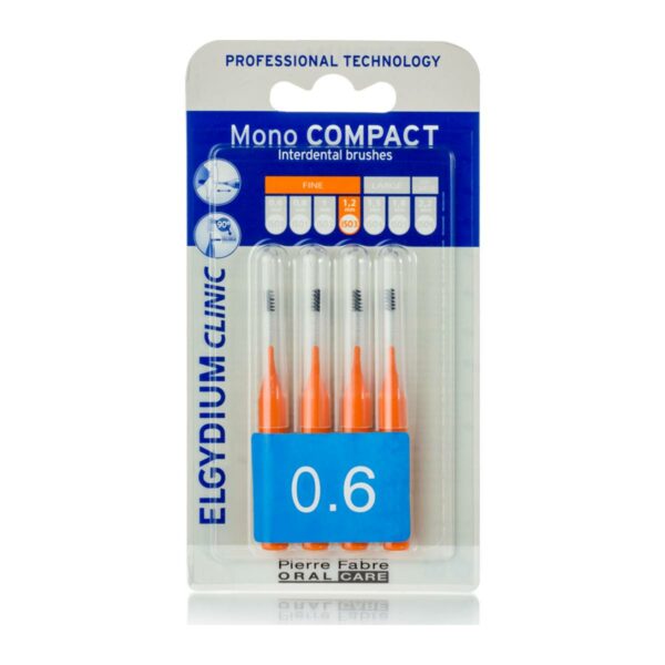 Elgydium Clinic Mono Compact Μεσοδόντια Βουρτσάκια 0.6mm Πορτοκαλί 4τμχ Pharmacity