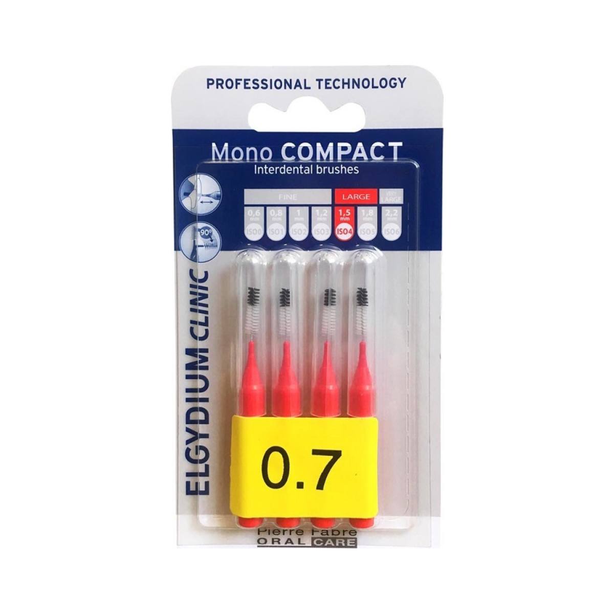 Elgydium Clinic Mono Compact Μεσοδόντια Βουρτσάκια 0.7mm Κόκκινα 4τμχ