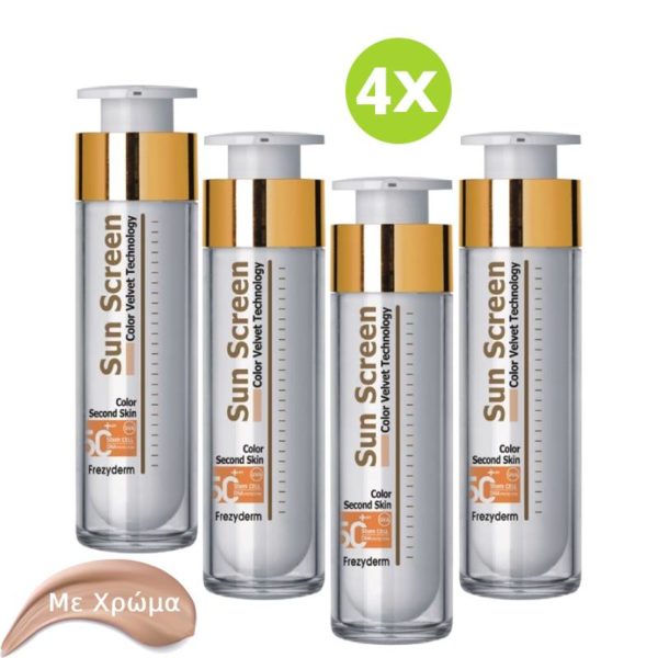 Frezyderm Sunscreen Velvet Face Cream SPF 50 Colour Αντηλιακή Κρέμα Προσώπου Με Χρώμα 50ML(4x-Τμχ)