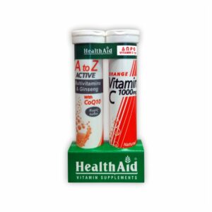 Health Aid A to Z Αctive Multivitamins & Gingseng With Q10 20 Αναβράζοντα + Vitamin C Πορτοκάλι 1000mg 20 Αναβράζοντα Δισκία
