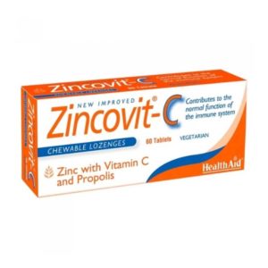 Health Aid Zincovit C Συμπλήρωμα Διατροφής Μασώμενες ταμπλέτες με Ψευδάργυρο, Βιταμίνη C και Πρόπολις, 60 ταμπλέτες