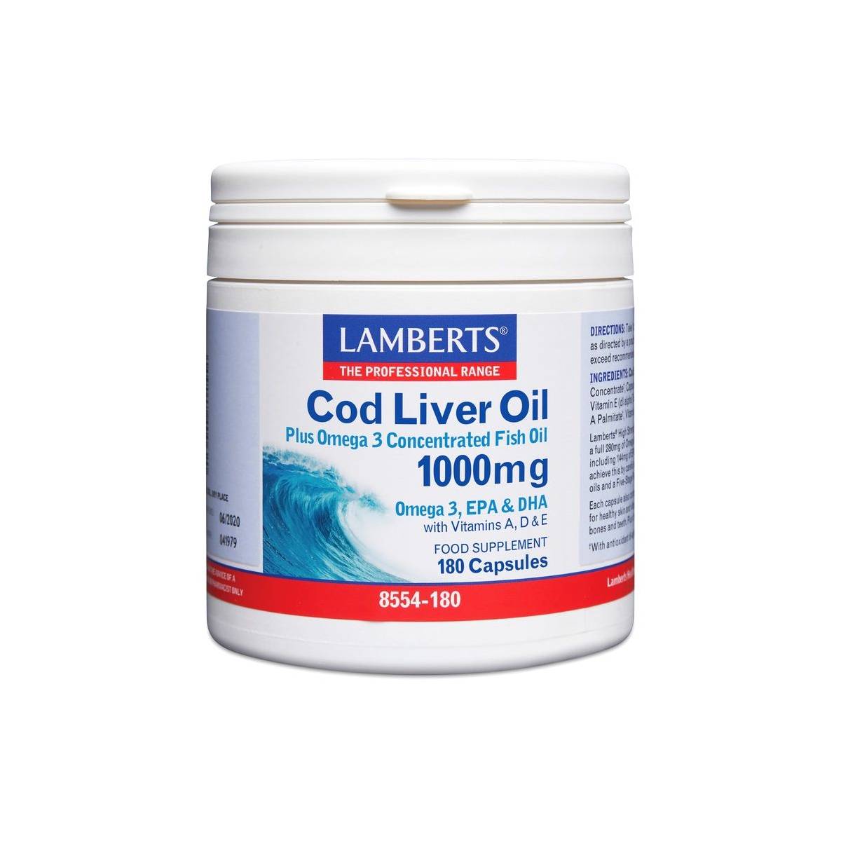 Lamberts Cod Liver Oil Μουρουνέλαιο 1000mg 180 κάψουλες