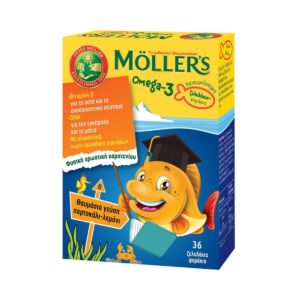 Moller's Omega 3 Ιχθυέλαιο Κατάλληλο για Παιδιά 36 ζελεδάκια Ψαράκια Πορτοκάλι Λεμόνι