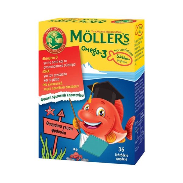 Moller's Omega 3 Ιχθυέλαιο Κατάλληλο για Παιδιά 36 ζελεδάκια Ψαράκια Φράουλα