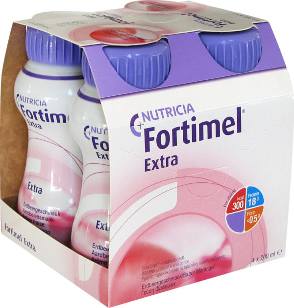 Nutricia Fortimel Extra 4 x 200ml Φράουλα Υπερπρωτεϊνικό Ρόφημα με γεύση Φράουλα
