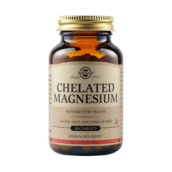 Solgar Chelated Magnesium 100mg Συμπλήρωμα Διατροφής με Χηλικό Μαγνήσιο για Ομαλή Λειτουργία της Καρδιάς & των Μυών, 100tabs