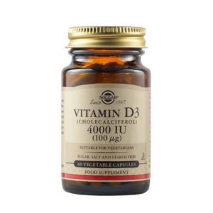 Solgar Vitamin D3 4000IU Συμπλήρωμα Διατροφής με βιταμίνη D3 60 φυτικές κάψουλες