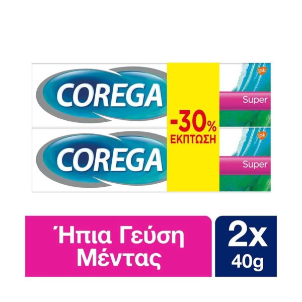 Corega Super Κρέμα για Τεχνητή Οδοντοστοιχία με Γεύση Μέντα 1 & 1 Δώρο 2 x 40g