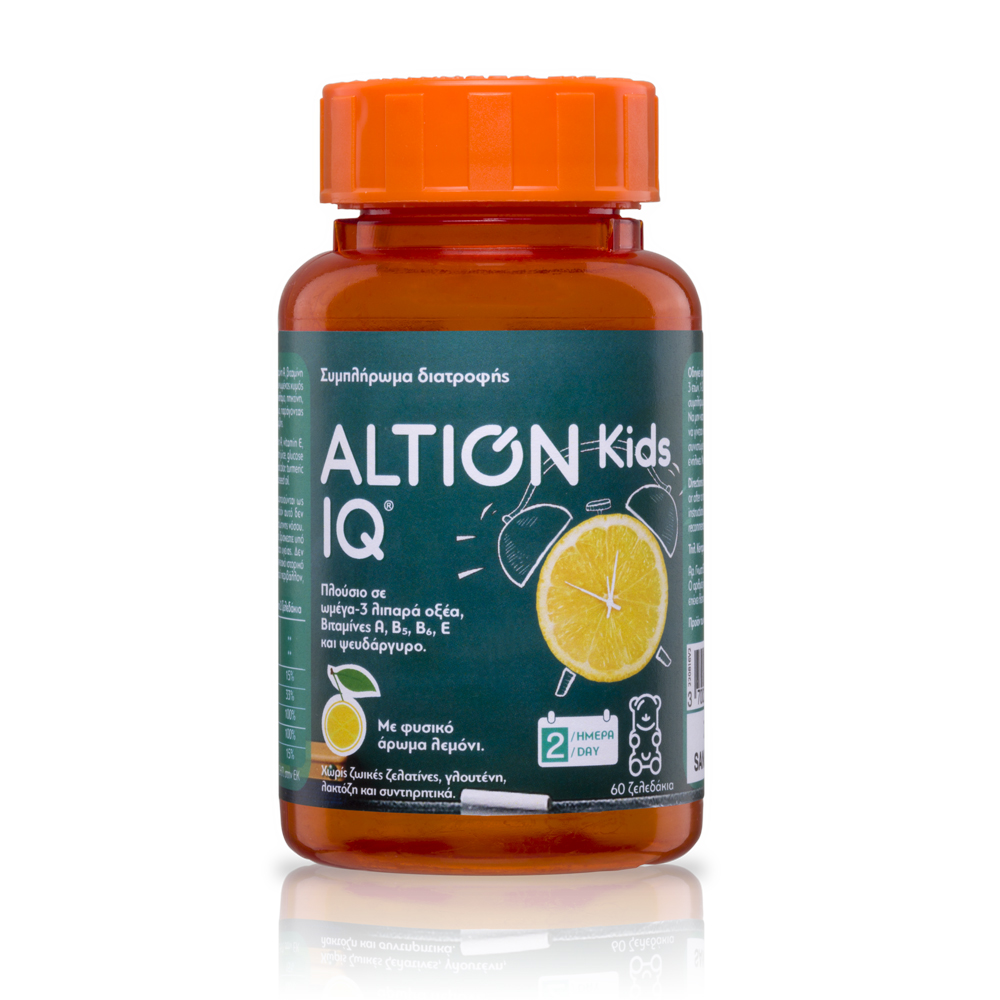 Altion Kids IQ Ω3 λιπαρά οξέα Βιταμίνες & ψευδάργυρο 60 Ζελεδάκια Με Γεύση Λεμόνι