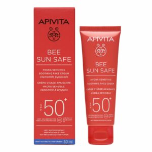 Apivita Bee Sun Safe Hydra Sensitive Face Cream SPF50+ Καταπραϋντική Αντηλιακή Κρέμα Προσώπου Ελαφριάς Υφής Για Ευαίσθητες Επιδερμίδες