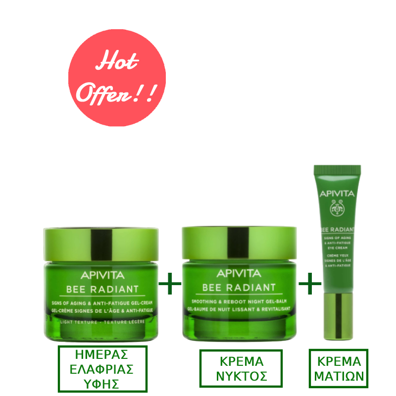 Apivita Bee Radiant White Peony & Patented Propolis Light Κρέμα Προσώπου Ημέρας για Ενυδάτωση & Αντιγήρανση με Υαλουρονικό Οξύ 50ml & Apivita Bee Radiant White Peony & Patented Propolis Balm Προσώπου Νυκτός για Ενυδάτωση & Αντιγήρανση με Υαλουρονικό Οξύ 50ml & Apivita Bee Radiant White Peony & Patented Propolis Αντιγηραντική Κρέμα Ματιών κατά των Μαύρων Κύκλων με Υαλουρονικό Οξύ 15ml