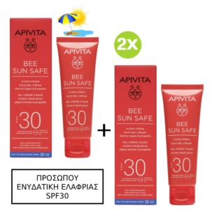 Apivita Bee Sun Safe Hydra Fresh Face SPF30 Ενυδατική Αντηλιακή Κρέμα Gel Προσώπου Ελαφριάς Υφής Με Θαλάσσια Φύκη και Πρόπολη 50ml(2x Τμχ)