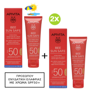 Apivita Bee Sun Safe Hydra Fresh Ενυδατική Κρέμα Gel Προσώπου με Χρώμα SPF50, 50ml(2x Τμχ)