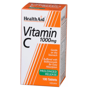 Health Aid Vitamin C 1000mg 100 φυτικές κάψουλες Βραδείας Αποδέσμευσης με Βιοφλαβονοειδή, 100tabs