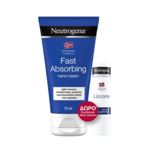 Neutrogena Κρέμα Χεριών Άμεσης Απορρόφησης Σετ Περιποίησης Hand Cream Fast Absorbing 75ml & Δώρο Lip Moisturizer Ενυδατικό Στικ Χειλιών 4,8gr