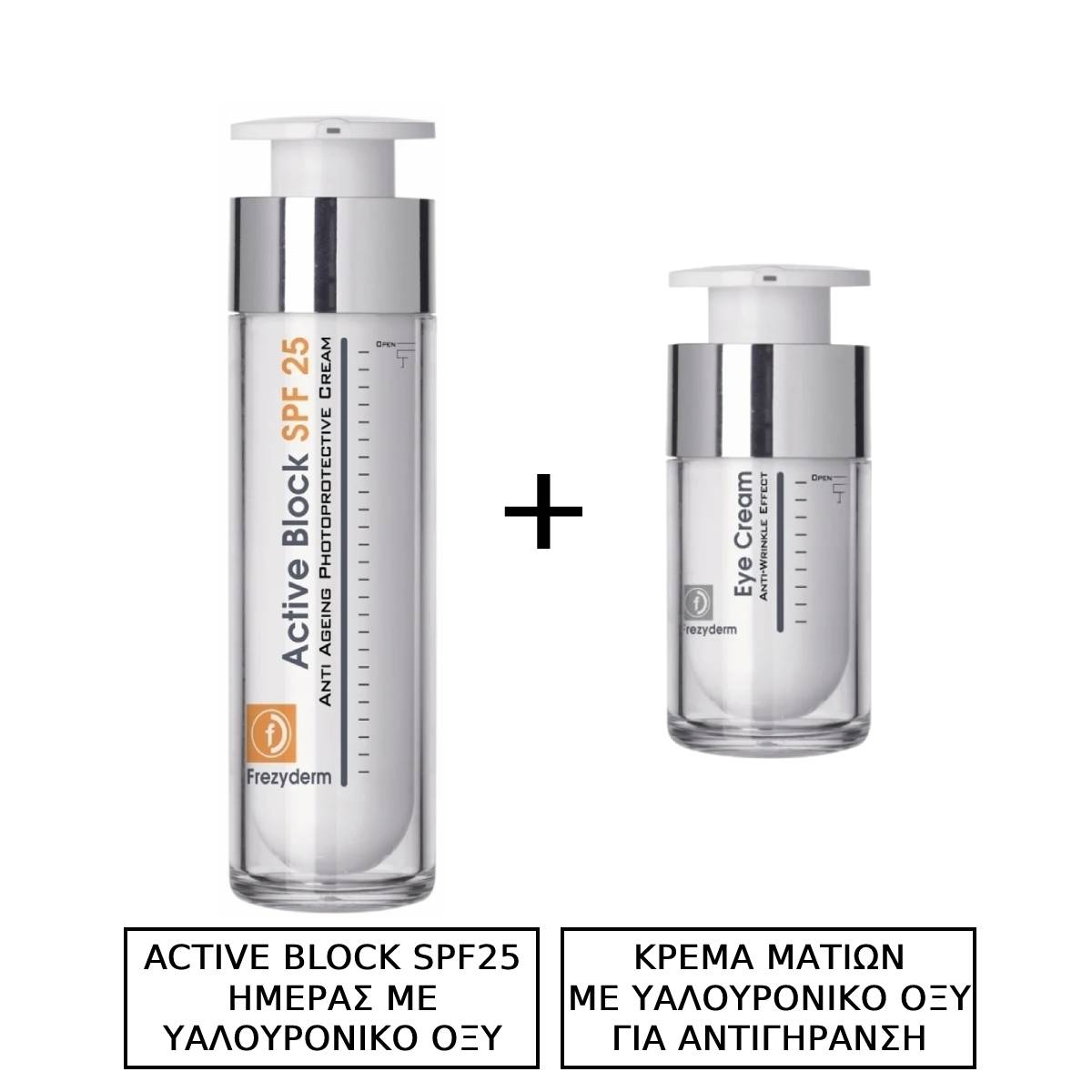 Frezyderm Active Block SPF25 Κρέμα Προσώπου Ημέρας με Υαλουρονικό Οξύ Ενυδάτωση & Αντιγήρανση 50ml & Anti-Wrinkle Effect Κρέμα Ματιών Ημέρας με Υαλουρονικό Οξύ για Αντιγήρανση 15ml