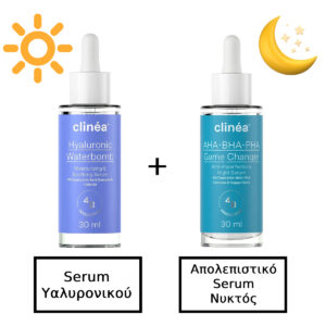 Clinea Hyaluronic Waterbomb Ενυδατικό Serum Προσώπου με Υαλουρονικό Οξύ 30ml & Clinea AHA-BHA-PHA Game Changer Anti-imperfections 30ml