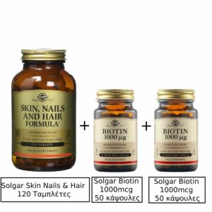 Solgar Skin Nails & Hair για Δέρμα, Νύχια & Μαλλιά 120 Ταμπλέτες & Solgar Enchanced Potency Biotin 1000mcg 50 φυτικές κάψουλες x2