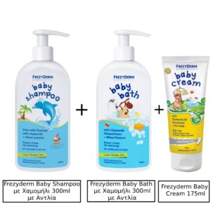 Frezyderm Baby Shampoo με Χαμομήλι 300ml με Αντλία & Frezyderm Baby Bath με Χαμομήλι 300ml με Αντλία & Frezyderm Baby Cream 175ml