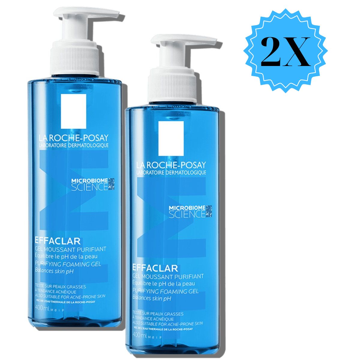 La Roche Posay Effaclar Gel Τζελ Καθαρισμού Προσώπου, 400ml (2x-Τμχ)