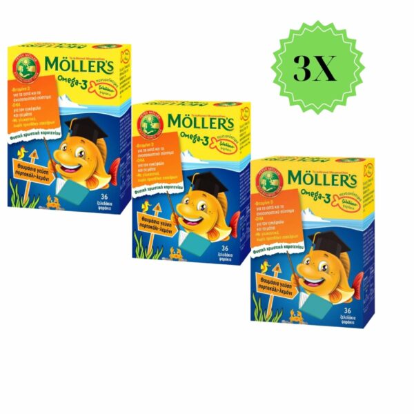 Moller's Omega 3 Ιχθυέλαιο Κατάλληλο για Παιδιά 36 ζελεδάκια Πορτοκάλι Λεμόνι (3x-Τμχ)