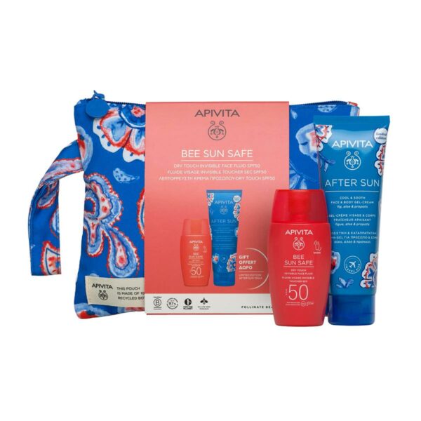 Apivita Set Bee Sun Safe Dry Touch Spf50 Invisible Face Fluid 50ml + Δώρο After Sun Cool & Sooth Gel Cream Travel Size 100ml + Νεσεσέρ 1τμχ
