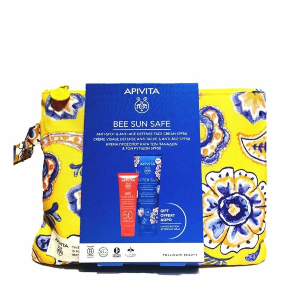 Apivita Set Bee Sun Safe Spf50 Anti-Spot & Anti-Age Defence Face Cream 50ml + Δώρο After Sun Cool & Sooth Gel Cream Travel Size 100ml + Νεσεσέρ 1τμχ