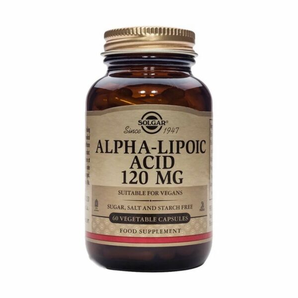 Solgar Alpha Lipoic Acid 120mg Συμπλήρωμα Διατροφής Άλφα Λιποϊκού Οξέως με Αντιοξειδωτική Δράση για Τόνωση του Οργανισμού - Δρα Θετικά στην Καλύτερη Αξιοποίηση της Γλυκόζης, 60veg.caps