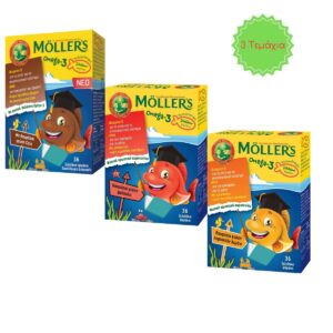 Moller’s Omega 3 Ιχθυέλαιο Κατάλληλο για Παιδιά 36 ζελεδάκια Cola,Φράουλα,Πορτοκάλι Λεμόνι(3-Τμχ)