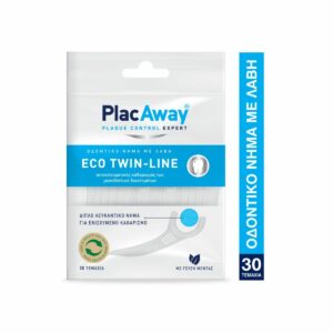 PlacAway Eco Twin-Line Οδοντικό Νήμα με Γεύση Μέντα και Λαβή σε Λευκό χρώμα 30τμχ