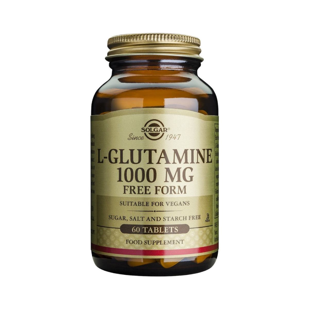 Solgar L-Glutamine 1000mg Συμπλήρωμα Γλουταμίνης - Υγεία Ανοσοποιητικού Συστήματος, Εντέρων & Εγκεφάλου - Ιδανικό για Άτομα Έντονη Σωματική Άσκηση, 60tabs