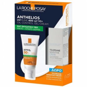 La Roche-Posay Anthelios UVMUNE 400 Oil Control Gel Cream SPF50+ Αντηλιακή Κρέμα Προσώπου για Ματ Αποτέλεσμα & Δώρο Toleriane Sensitive Ενυδατική Κρέμα, 15ml, 1σετ