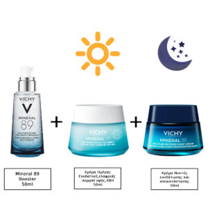 Vichy Mineral 89 Booster Gel Προσώπου με Υαλουρονικό Οξύ για Ενυδάτωση 50ml & Vichy Mineral 89 Κρέμα-Gel Ενυδάτωσης 48H 50ml & Vichy Mineral 89 Κρέμα Νύχτας Αποκατάστασης και Ενυδάτωσης 50ml