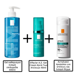 La Roche Posay Effaclar Gel Τζελ Καθαρισμού Προσώπου 400ml & La Roche Posay Effaclar A.Z. Gel Cream Κατά Των Ατελειών 40ml & La Roche Posay Anthelios Oil Correct Αντηλιακή Κρέμα Προσώπου SPF50 50ml
