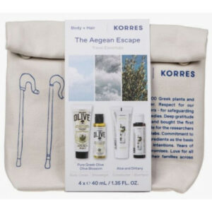 Korres Promo The Agean Escape Travel Essentials Pure Greek Olive Κρέμα Σώματος 40ml & Αφρόλουτρο Σύκο 40ml & Σαμπουάν με Αλόη & Δίκταμο 40ml & Μαλακτική Κρέμα με Αλόη & Δίκταμο 40ml