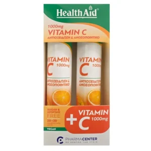 Health Aid Vitamin C Βιταμίνη για Ενίσχυση του Ανοσοποιητικού, τo Δέρμα & Αντιοξειδωτική δράση 1000mg Πορτοκάλι 2 x 20 ταμπλέτες