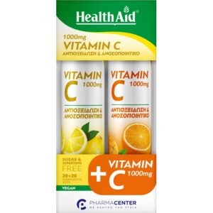 Health Aid Vitamin C Βιταμίνη για Ενίσχυση του Ανοσοποιητικού, τo Δέρμα & Αντιοξειδωτική δράση 1000mg Λεμόνι-Πορτοκάλι 2 x 20 ταμπλέτες