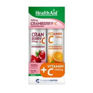 Health Aid Promo Pack Cranberry 500mg + Vitamin C, 20 αναβράζοντα δισκία & Vitamin C 1000mg, 20 αναβράζοντα δισκία