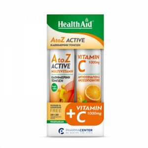 Συνδυασμός βιταμινών A to Z Multivit & Vitamin C 1000mg από την Health Aid, κατάλληλος για καθημερινή υποστήριξη του οργανισμού.