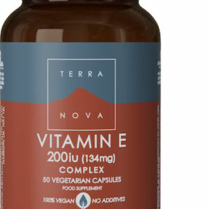 TerraNova Vitamin E 134mg (200iu) Complex Βιταμίνη για τo Δέρμα & Αντιοξειδωτική δράση 200iu 134mg 50 φυτικές κάψουλες