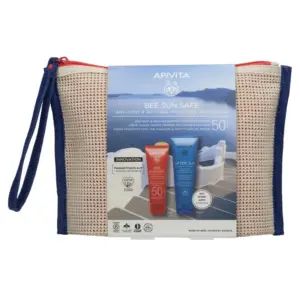 Apivita Bee Sun Safe Σετ με Αντηλιακό Προσώπου Antispot & Antiage SPF50 με χρώμα & After Sun & τσαντάκι
